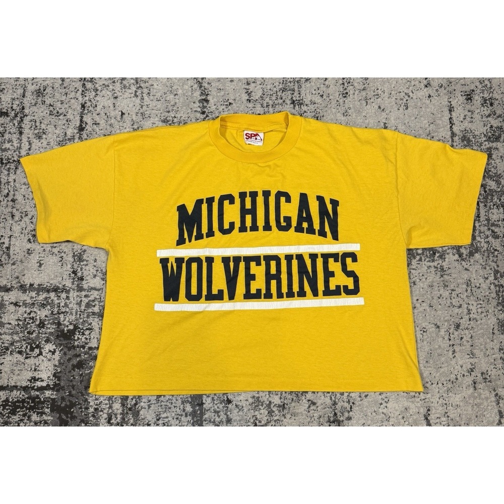 Vintage 80s Michigan Wolverines Crop T Shirt SPA Made USA Single Stitch 50/50